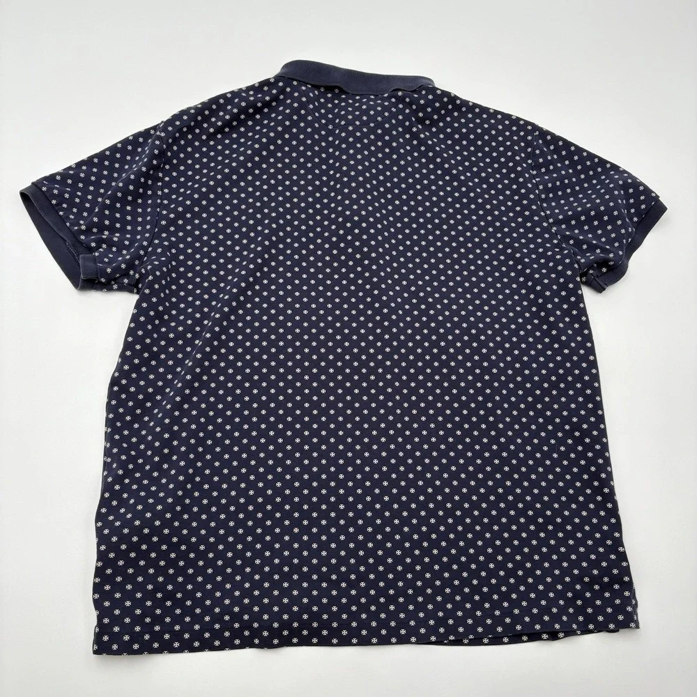 Polo Ralph Lauren Men's Custom Slim Fit Navy Polo Shirt White Cross Print Size M